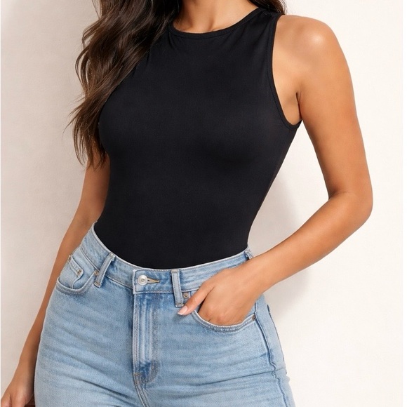 Pumiey Tops - PUMIEY Women’s Black High Neck Sleeveless Bodysuit 2XL Stretch Thong Capsule